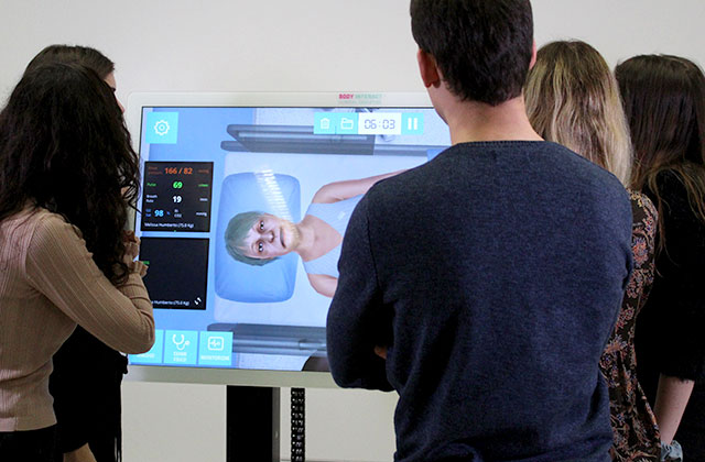 Practice with Body Interact virtual patients in a big table screen