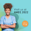 healthcare professional inviting to visit Body interact at AMEE 2022 conference
